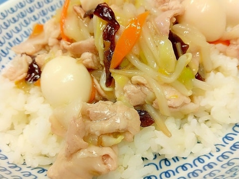 冷凍野菜ミックスde(^^)カンタン豚入り中華丼♪